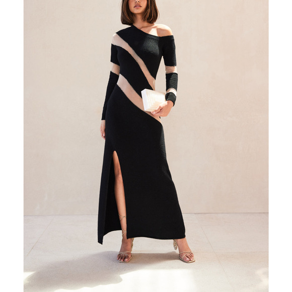 Cult Gaia 'Nessa' Black One Shoulder Long Sleeve Knit Dress Size S